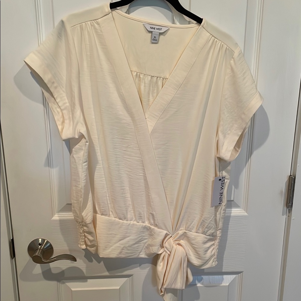Nine West Ivory Tie-Front Blouse